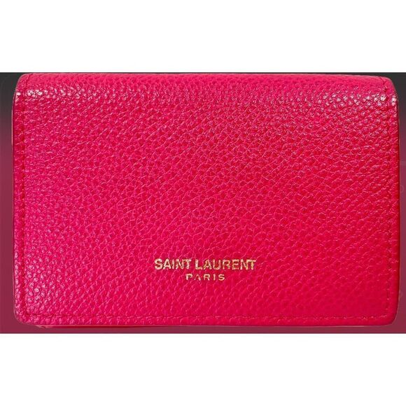 Saint Laurent Trifold Compact Mini Wallet Pink Leather Summer Luxury Minimalist - Picture 1 of 14
